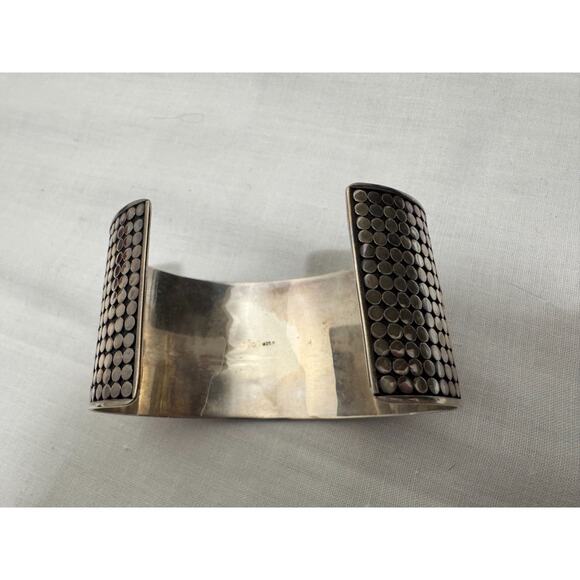 Sterling Silver 925 Dot Wide Cuff Bracelet Dotted 52 Grams Large Modernist - Picture 10 of 11
